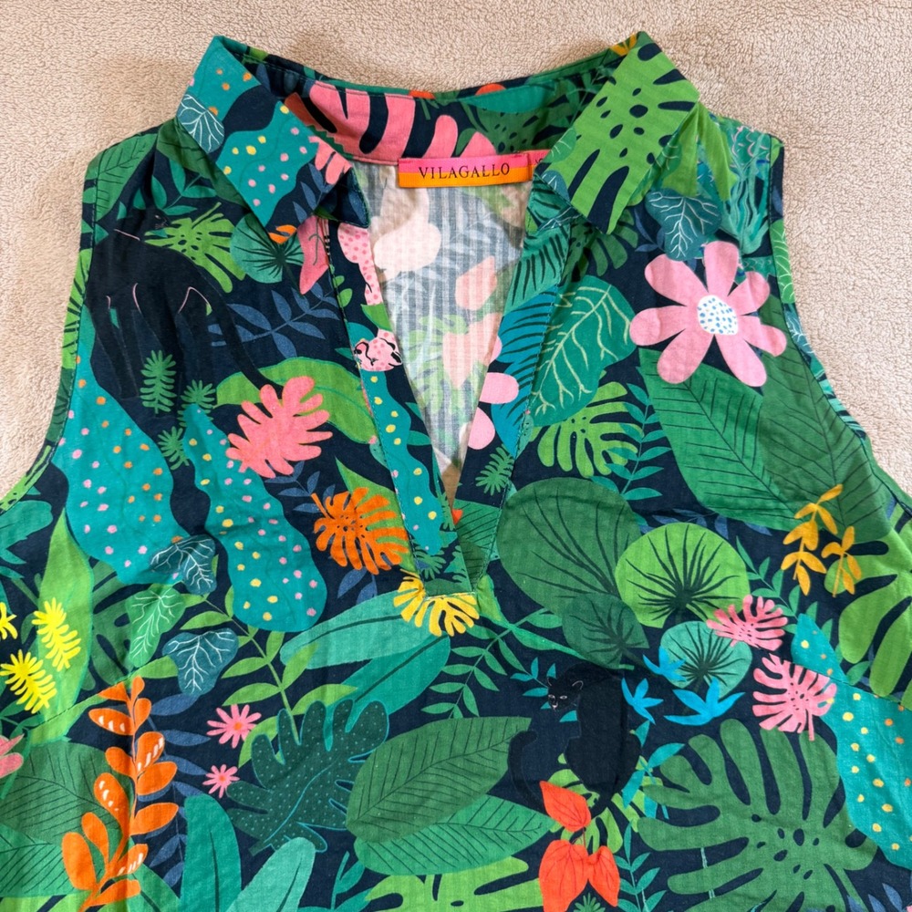 Vilagallo Jungle Print Shift Dress Tropical Safari Resort Vacation SZ EU 36/US 4 - Picture 3 of 16